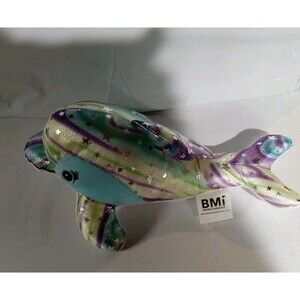 Blue White Plush Purple Blue  Glitter Shiny Whale Stuffed Animal 13 Inch Long